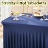 12 Pack Navy Blue Spandex Tablecloth for 6 Foot Rectangle Tables, Wrinkle Free Fitted Table Cloth Cover 6ft Blue Stretchy Tablecloths with Skirt for Parties Weddings Birthday Banquet Baby Shower view 2