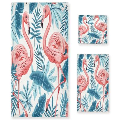 Haskirky Flamingo Palm 3 Piece Towel Set,Absorbent Soft Bath Towel Quick Dry Light Weight Hand and Washcloth Set for Gym Bathing Home Shower