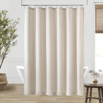 DUKIYO Extra Long Linen Shower Curtain 84 Inch Long Neutral Greige Tan Bath Shower Curtain Set with Hooks XLong Tall Country Farmhouse Boho Drapes for Bathroom, Greyish Beige, 72x84 Drapes
