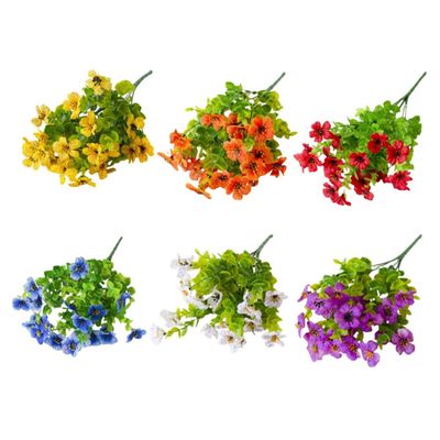 Artificial Faux Plants Flowers Outdoor Spring Summer Decoration, 6 Bundles Faux Silk Flower Mix Daisy Eucalyptus,UV Resistant Plastic Plants & Flowers for Garden Home Pot Planters Decor (6, Mix)