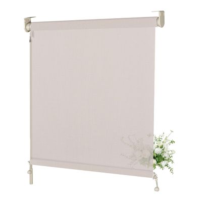 Doing-X Outdoor Roller Shade for Patio Shades Roll up Exterior Blinds Cordless Wand Operation Privacy Screen Hand cranking Roller Shades for Porch Pergola Balcony,58" W x 112" H(5% Openness Beige)