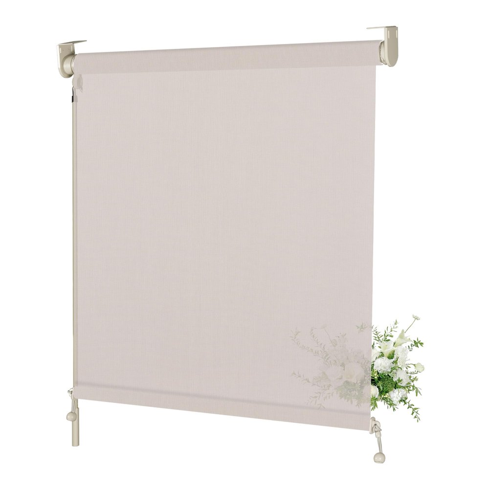 Doing-X Outdoor Roller Shade for Patio Shades Roll up Exterior Blinds Cordless Wand Operation Privacy Screen Hand cranking Roller Shades for Porch Pergola Balcony,58" W x 112" H(5% Openness Beige)