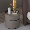 Delucuption Wood Nightstand with 1 Large Drawer and 1 Small Drawer Bedside Table Round Night Stand Modern Simplicity Saddle Leather End Table Durable Convenient for Bedroom and Living Room view 1
