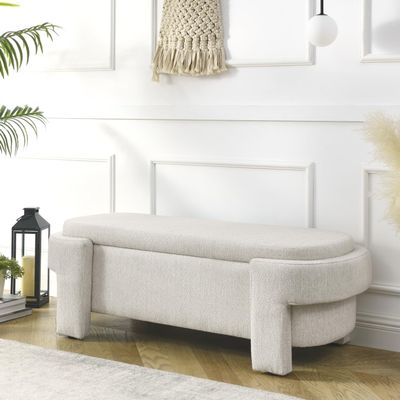 Geelife Linen Fabric Upholstered Bench with Large Storage Space for Living Room, Entryway, Bedroom