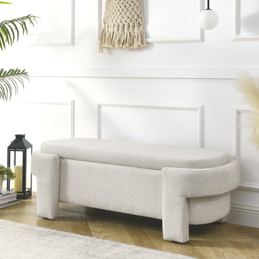 Geelife Linen Fabric Upholstered Bench with Large Storage Space for Living Room, Entryway, Bedroom