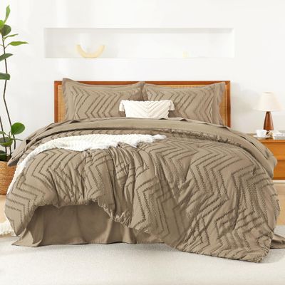 Litanika Taupe Comforter Set King Size with Sheets - 7 Pieces King Bed in a Bag Boho Tufted Complete Bedding Sets with Comforter, Sheets, Pillowcases & Shams