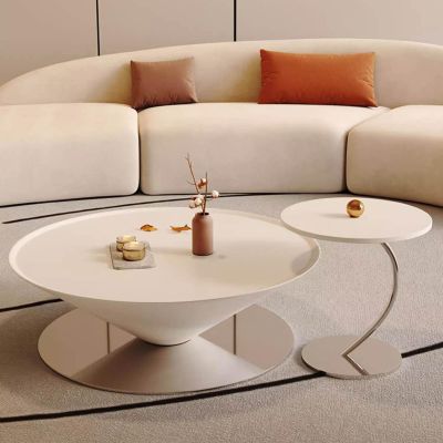 BK&MF Modern Minimalist Set of 2 Coffee Table, Round Center Table with Metal Legs Open Design Side End Table for Living Room,A,100CM(39")
