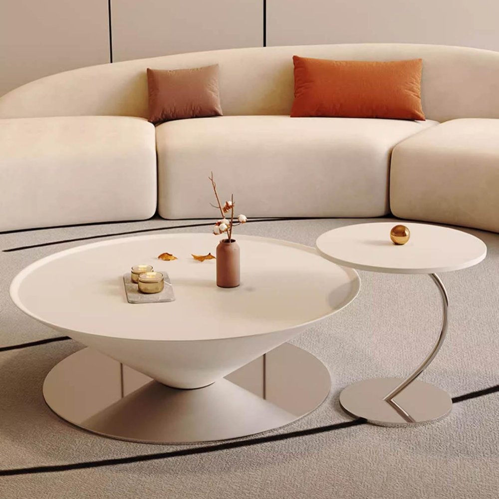 BK&MF Modern Minimalist Set of 2 Coffee Table, Round Center Table with Metal Legs Open Design Side End Table for Living Room,A,100CM(39")