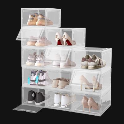 GXFCHYL 12 Pack Shoe Storage Box Acrylic Stackable Shoe Containers Display Case Boot Display Case Sneaker Storage Case (Front Door, Clear)