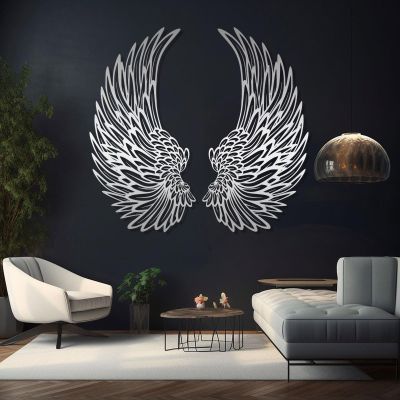 Angel Wings Metal Wall Art, Metal Angel Wings Wall Decor, Large Angel Wings Wall Sculpture, Feather Wings Wall Art, Wall Decor Living Room, Home Decor, Housewarming Gift (Silver, 12"x24"|31x60cm)