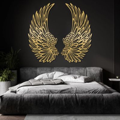 Angel Wings Metal Wall Art - Large Feather Wings Wall Sculpture, Home Decor for Living Room - Housewarming Gift (Gold, 25"x48"|63x121cm)