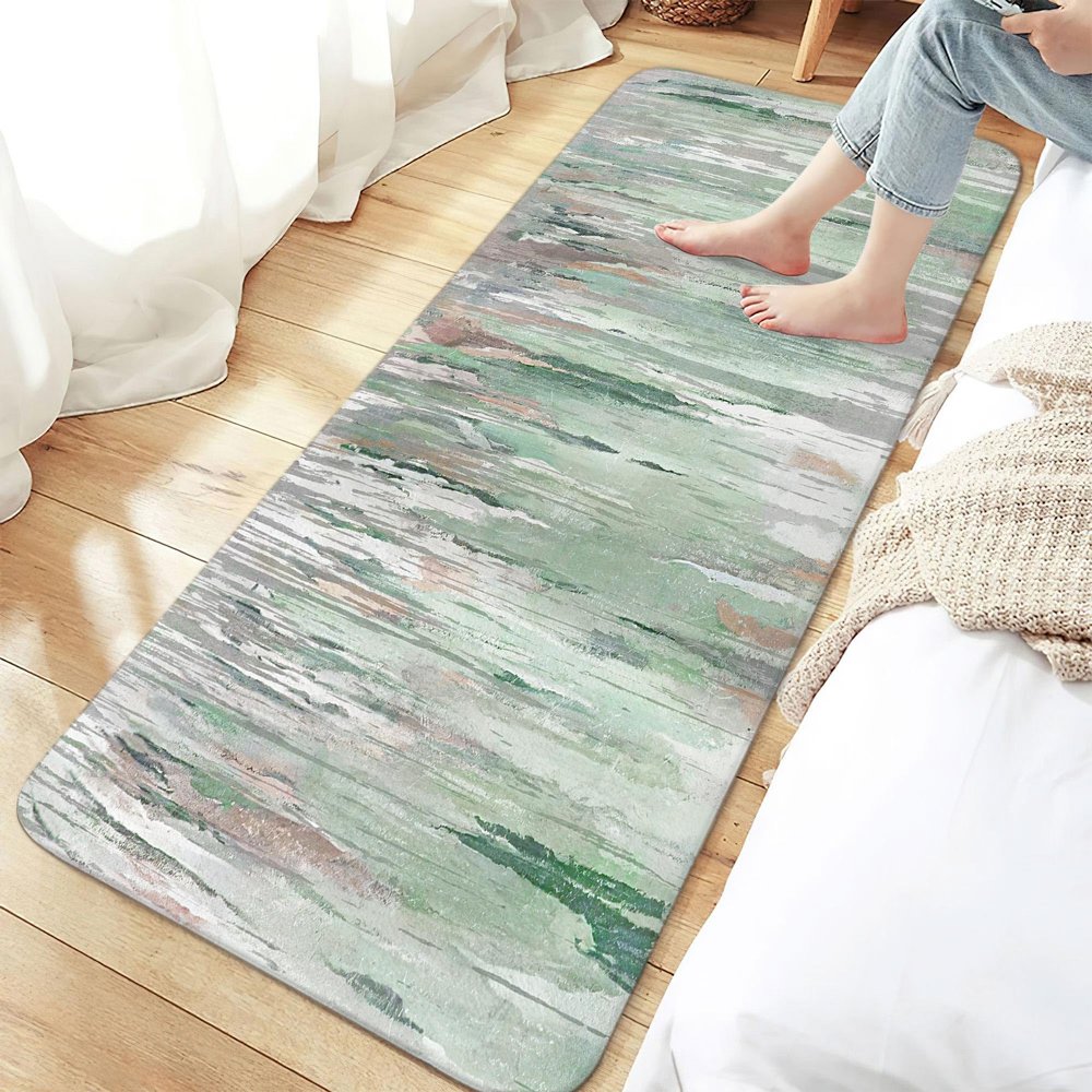 JAWO Teal Grey Bathroom Rug Mat, Sage Green Modern Abstract Art Kitchen Bath Rugs and Mats Decor, Non-Slip Door Mat for Kitchen Floor Laundry Room,17X48 inches