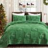 Grassix Christmas Quilt King Size, 3 Pieces Velvet Quilt Set with Xmas Tree Reindeer Pattern, Green Christmas Bedding Lightweight Bedspread with Shams,108"x96" view 1