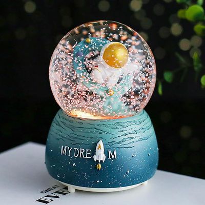 HAOZAIKEJI Astronaut Snow Globe Luminous Music Box Christmas Snow Globes Crystal Ball Music Box with Colorful Lights for Home Dcor Birthday Festival Present