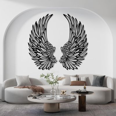 Angel Wings Metal Wall Art - Large Feather Wings Wall Sculpture for Living Room - Home Decor, Housewarming Gift (Black, 12"x24"|31x60cm)
