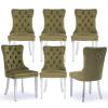 SoarTalent Velvet Upholstered Dining Chairs Set of 6, Modern Kitchen Side Chairs with Nailhead Trim and Silver Plated Leg, Metal Pulling Ring for Dining Room Living Room(Olive Green-Silver Plated Leg) view 1
