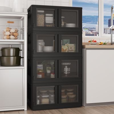 FLEXIMOUNTS 304 QT Stackable Plastic Storage Bins With Lids, Black