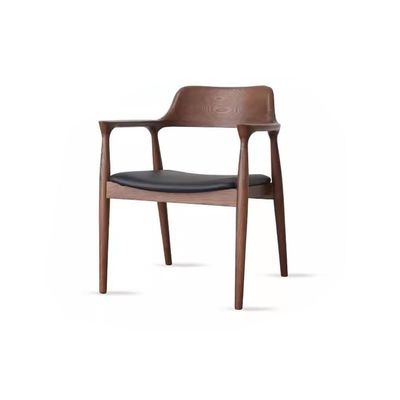 FEELIN Office Chair Desk Chair Solid Wood Frame Dining Chair Upholstered Seat Dining Room Chair Walnut Color with Armrest Solid Wood Backrest High Chair Computer Chair(B)