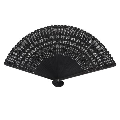 Bamboo Vintage Fan Silk Handheld Foldable Fan for Women, Elegant Chinese Style for Weddings, Parties, Home Decor (Black)
