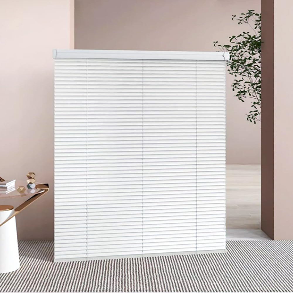 Custom 1 Inch Aluminum Blinds for Windows Cordless Mini Venetian Blinds Mini Blinds Aluminum Blackout Horizontal Blind for Bathroom Office RV. White,92" W x(12" H to 98" H Customize)