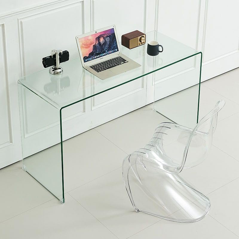 CraftThink Tempered Glass Computer Desk, Modern Small Desk Study Table with Sled Legs for Small Spaces, Living Room, Office and Bedroom - 31.5" L x 16" W x 29.5" H, White
