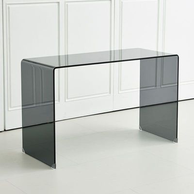 CraftThink Tempered Glass Computer Desk, Modern Small Desk Study Table with Sled Legs for Small Spaces, Living Room, Office and Bedroom - 27.5" L x 16" W x 29.5" H, Black