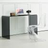 CraftThink Tempered Glass Computer Desk, Modern Small Desk Study Table with Sled Legs for Small Spaces, Living Room, Office and Bedroom - 27.5" L x 16" W x 29.5" H, Black view 3