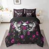 Erosebridal Gothic Sugar Skull Moth 7 Piece Comforter Set Full Bed in a Bag,Peach Fuchsia Rose Flowers Bedding Sets Goth Skeleton Butterfly Sheet Set with Comforter view 1