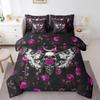 Erosebridal Gothic Sugar Skull Moth 7 Piece Comforter Set Full Bed in a Bag,Peach Fuchsia Rose Flowers Bedding Sets Goth Skeleton Butterfly Sheet Set with Comforter view 3