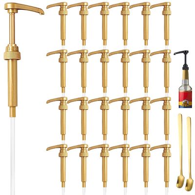 25 Pcs Gold Coffee Syrup Pumps, Compatible with 25.4 Oz/750ml Bottles, Great for Home & Coffee Bar Drinking Mixes, Tea, Beverage, Cocktails, Plus Spoons