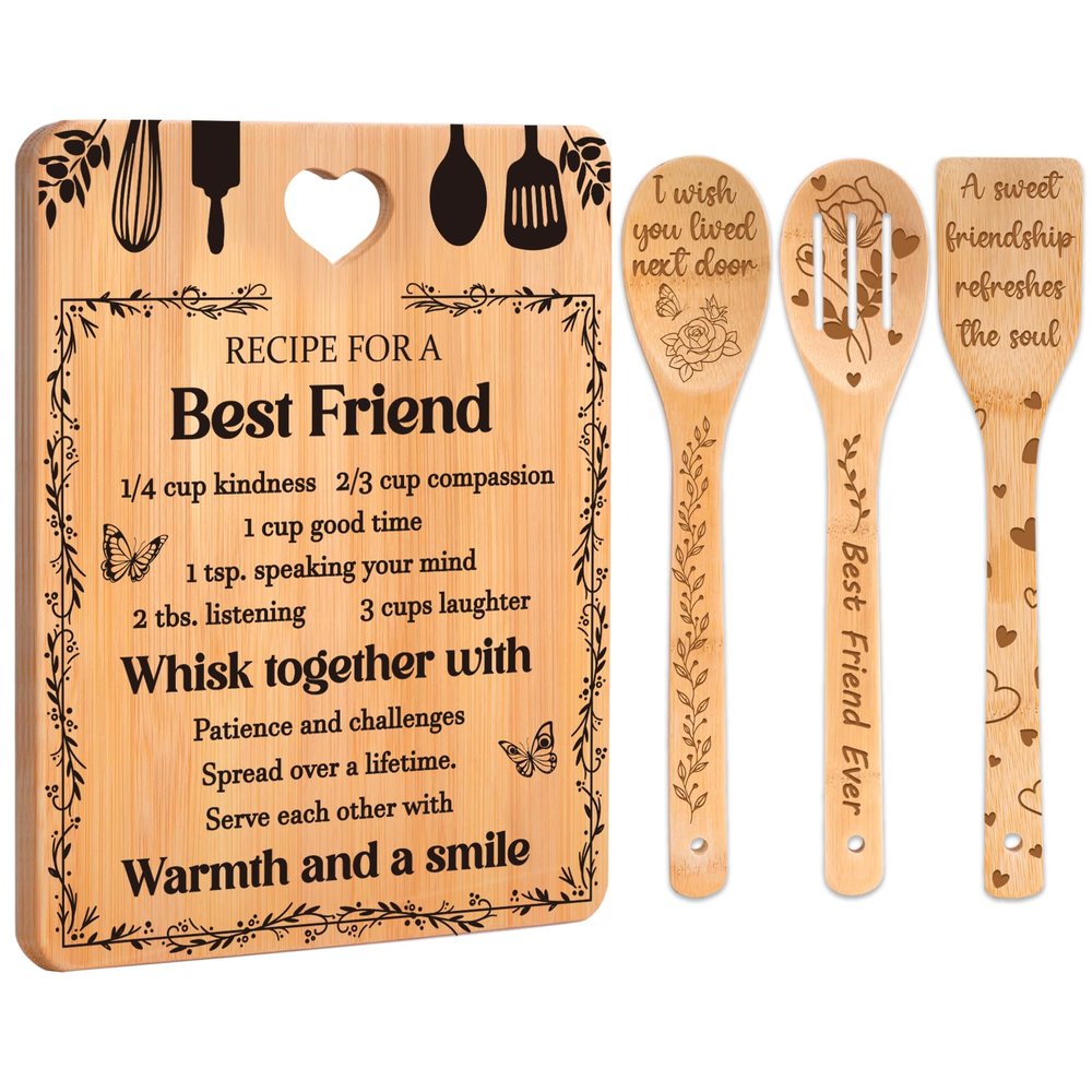 Best Friend Birthday Gifts for Women - Bamboo Cutting Board Set, Bestie Friendship Gifts for Women, Ideal Gifts for Birthday Graduation Wedding Job Move House Christmas Thanksgiving.