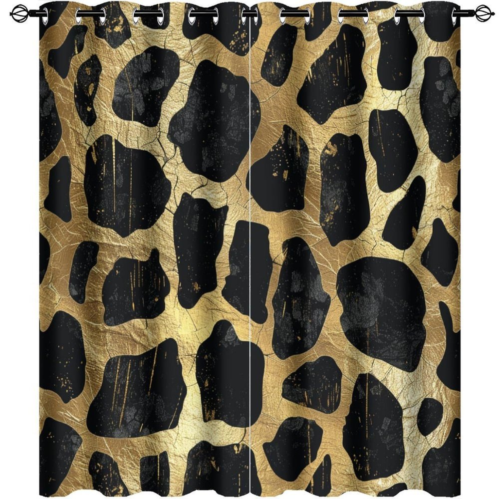 TOWINSFB Luxury Golden Leopard Blackout Curtains for Bedroom/Living Room, Cheetah Animal Skin Wildlife Grommet Curtains Thermal Insulated Window Drapes, 2 Panels, Each 27.5W x 63L