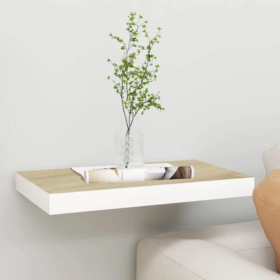 Floating Wall Shelf Oak and White 15.7"x9.1"x1.5" MDF,Its Minimalist Design and Ample Storage Space Make it a musthave for Any Home. Home Dcor Accents