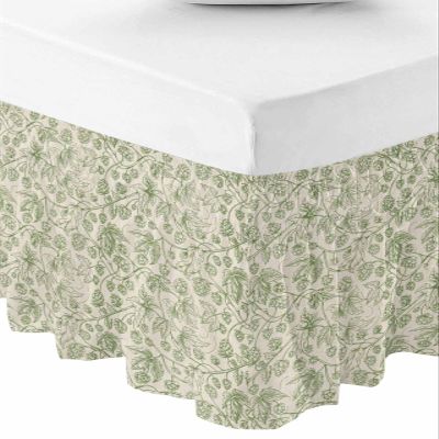 RisQiten Sage Green Floral Bed Skirt Cal King Size 18 Inch Drop, Elastic Bedskirt Dust Ruffle for Cal King Bed, Modern Vintage Flowers Pastoral Botanical Wrap Around Bed Skirts Pleated Bed Frame Cover