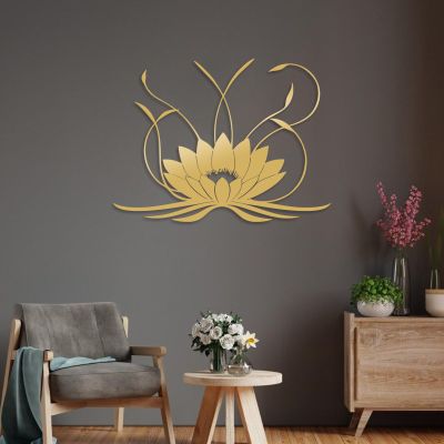 Lotus Flower Wall Art - Boho Spiritual Metal Wall Decor for Living Room (Gold, 52"x39" | 133x100cm)