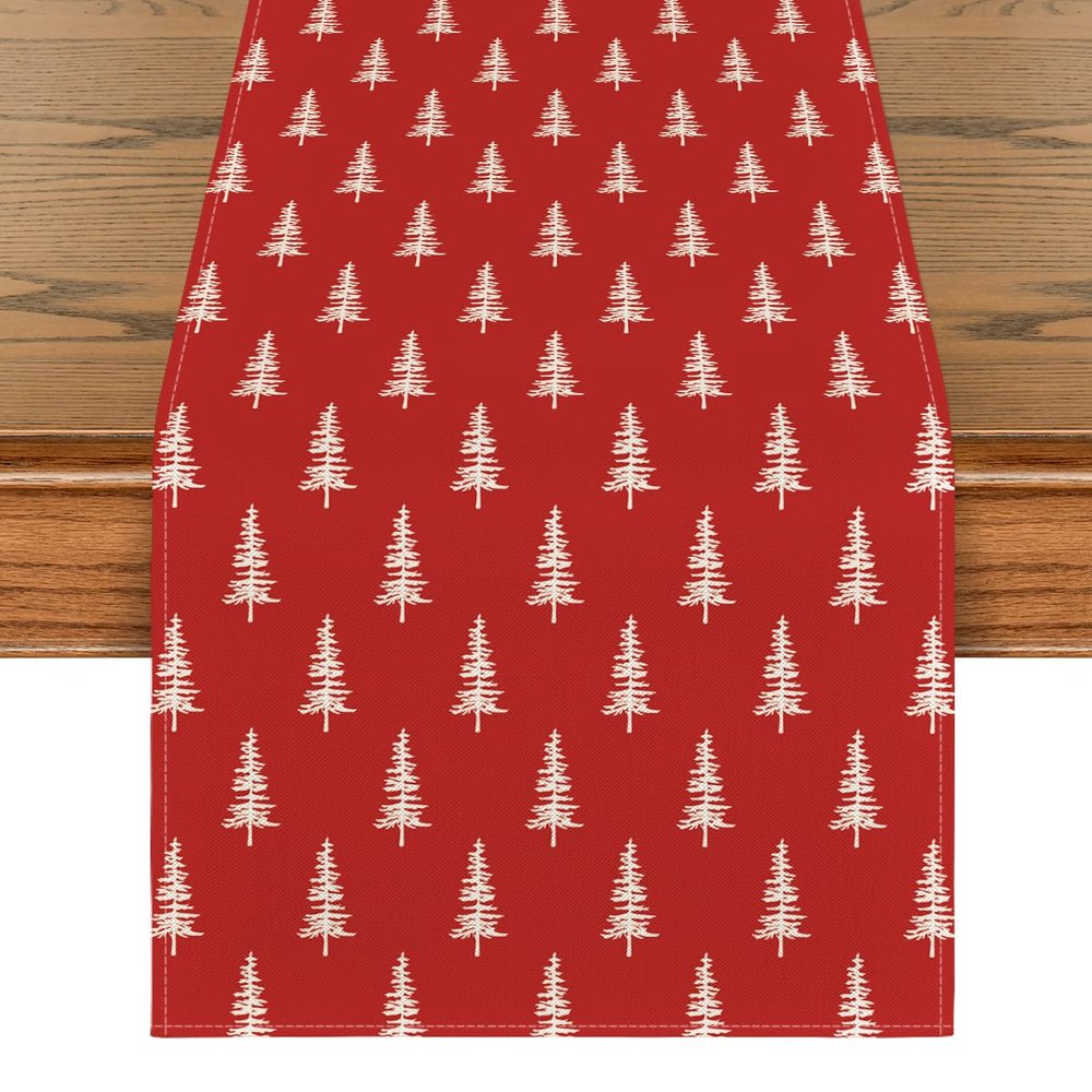 Artoid Mode Red Xmas Tree Christmas Table Runner, Seasonal Winter Kitchen Dining Table Decoration for Home Party Decor 13x120 Inch