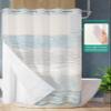 PIEPLE No Hook Shower Curtains with Snap in Liner, Blue Beige Farmhouse Waterproof Fabric Shower Curtain, Vintage Wooden Striped Double Layers & See-Through Top Window Bathroom Curtains 60''x72'' view 2