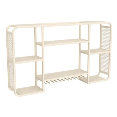 BYJSJY Wall Mounted Wine Rack Glass Bottle Holder with LED Light, Liquor Bar Display Shelf with Wine Glasses, Metal Bar Shelves, for Home Bar Kitchen Organizer Decor(White,80x20x70cm)