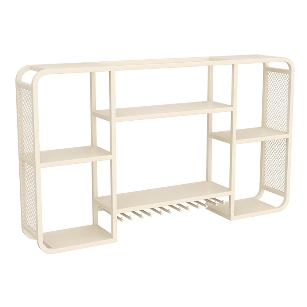 BYJSJY Wall Mounted Wine Rack Glass Bottle Holder with LED Light, Liquor Bar Display Shelf with Wine Glasses, Metal Bar Shelves, for Home Bar Kitchen Organizer Decor(White,80x20x70cm)