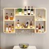 BYJSJY Wall Mounted Wine Rack Glass Bottle Holder with LED Light, Liquor Bar Display Shelf with Wine Glasses, Metal Bar Shelves, for Home Bar Kitchen Organizer Decor(White,80x20x70cm) view 2