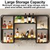 BYJSJY Wall Mounted Wine Rack Glass Bottle Holder with LED Light, Liquor Bar Display Shelf with Wine Glasses, Metal Bar Shelves, for Home Bar Kitchen Organizer Decor(White,80x20x70cm) view 4