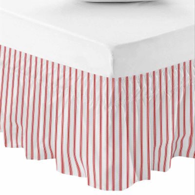 RisQiten Red Striped Bed Skirt Queen Size 16 Inch Drop, Adjustable Elastic Bedskirt Dust Ruffle for Queen Bed, Red White Stripes Farmhouse Wrap Around Bed Skirts Luxurious Pleated Bed Frame Cover