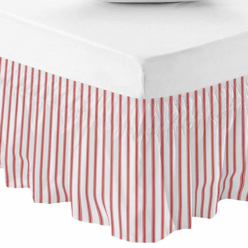 RisQiten Red Striped Bed Skirt Queen Size 16 Inch Drop, Adjustable Elastic Bedskirt Dust Ruffle for Queen Bed, Red White Stripes Farmhouse Wrap Around Bed Skirts Luxurious Pleated Bed Frame Cover