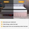 RisQiten Red Striped Bed Skirt Queen Size 16 Inch Drop, Adjustable Elastic Bedskirt Dust Ruffle for Queen Bed, Red White Stripes Farmhouse Wrap Around Bed Skirts Luxurious Pleated Bed Frame Cover view 3
