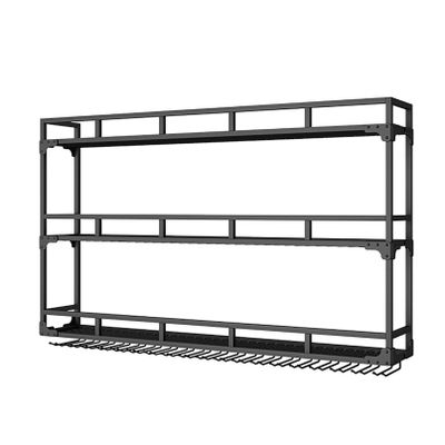 SARKEY Wall-Mounted Wine Rack with LED Light, Bar Unit Floating Storage Shelf, Multi Functional Liquor Display Shelves, with Wine Glass Holder, for Home Bar Dining Room Kitchen(Black,150x25x90cm)