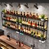 SARKEY Wall-Mounted Wine Rack with LED Light, Bar Unit Floating Storage Shelf, Multi Functional Liquor Display Shelves, with Wine Glass Holder, for Home Bar Dining Room Kitchen(Black,150x25x90cm) view 3