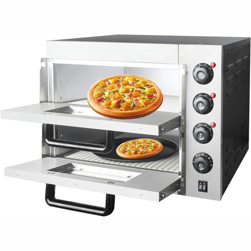 KJLYLPP Portable Outdoor BBQ Pizza Oven, Commercial Electric Pizza Oven Maker, Pizza Drawer Toaster Oven, Countertop Stainless Steel Multipurpose Home Restaurant Snack (Doublelayer)