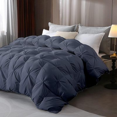 The OutNeT King Comforter Set Steel Blue - 3 Pieces Pinch Pleat 100% Egyptian Cotton Cover, with 8 Corner Tie Comforter & 2 Pillow cases Ultra Soft & Lightweight Duvet Insert