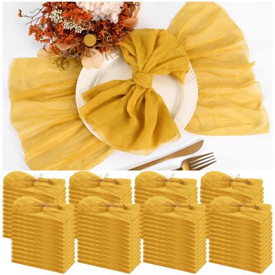100 Pieces Cloth Napkins Gold Dinner Cheesecloth Napkins for Wedding,Wrinkled Cloth Napkins Bulk for Home Party Rustic Table Decoration, 17 x 17 Inch