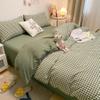 4 Piece Bedding Set Double Bed, Checked Duvet Cover Set Soft Cotton Twill Reversible Quilt Covers Sets Simple Breathable with 1x Sheet, 2X Pillowcase 1x Quilt Cover,Blue 2,Twin XL view 3